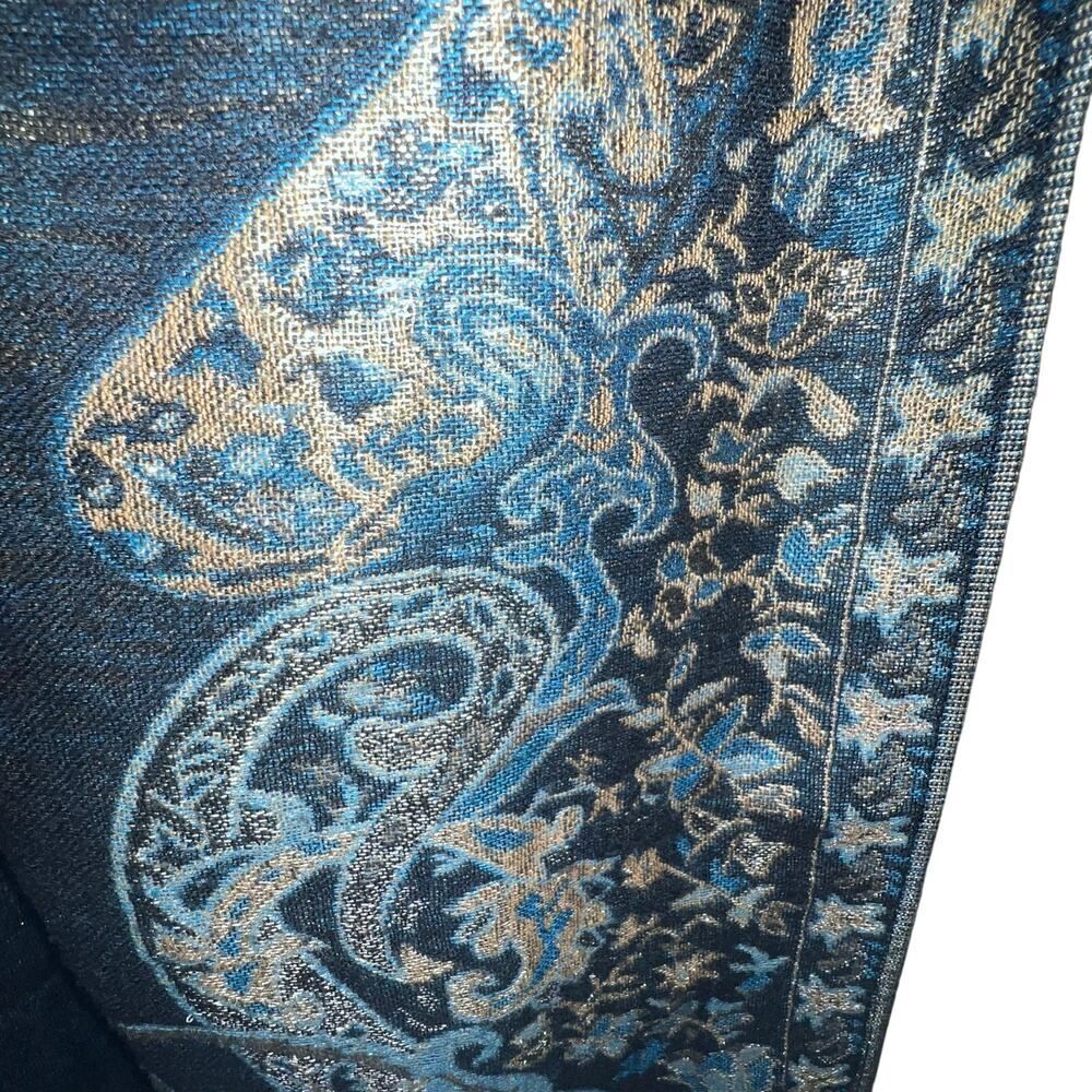 Paisley metallic blue, gold fringe‎ shawl scarf, sarong bohemian GypsyGoth - Picture 9 of 15